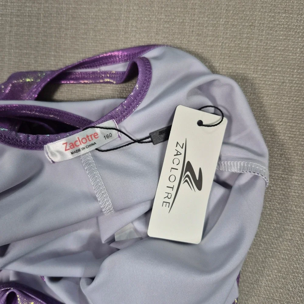 Zaclotre Girls Purple Metallic Leotard Ballet Dance Gymnastics Bodysuit 10-11 Y